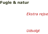 Fugle & natur 20. - 28. november 2018 Læs mere >>  Ekstra rejse  17. - 25. november 2018 Læs mere >>  Udsolgt